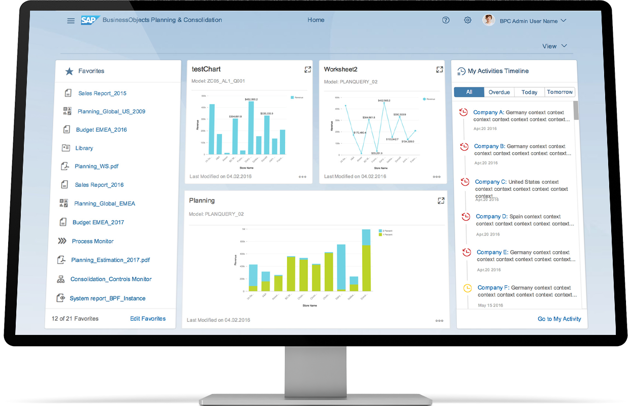screenshot of SAP Business Planning and Consolidation